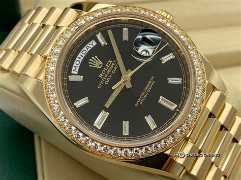 diamond-set bezel rolex day-date|rolex day date 40 yellow gold black dial.